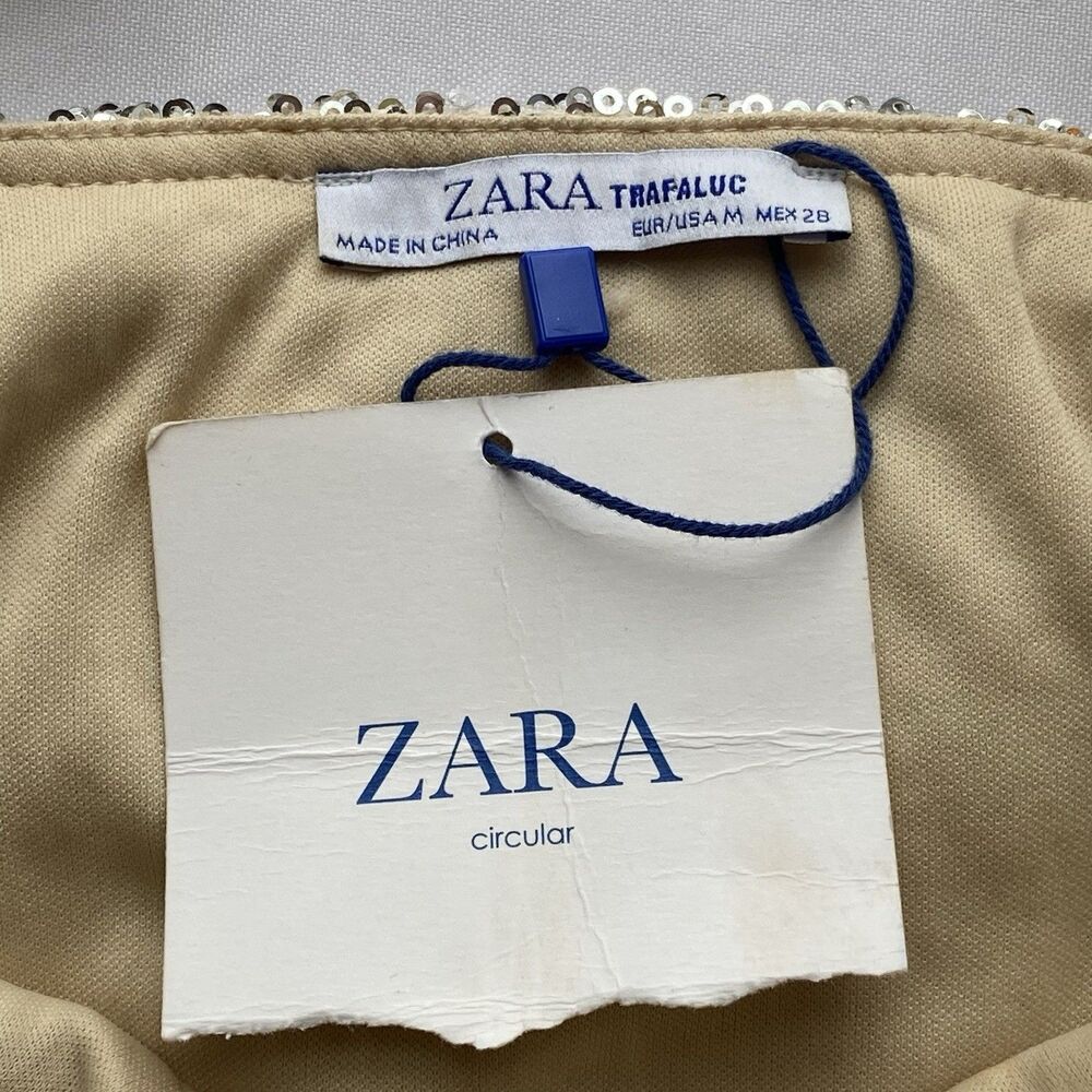 NWT Zara Trafaluc Silver Sequin Midi Dress Size Medium - Picture 12 of 16